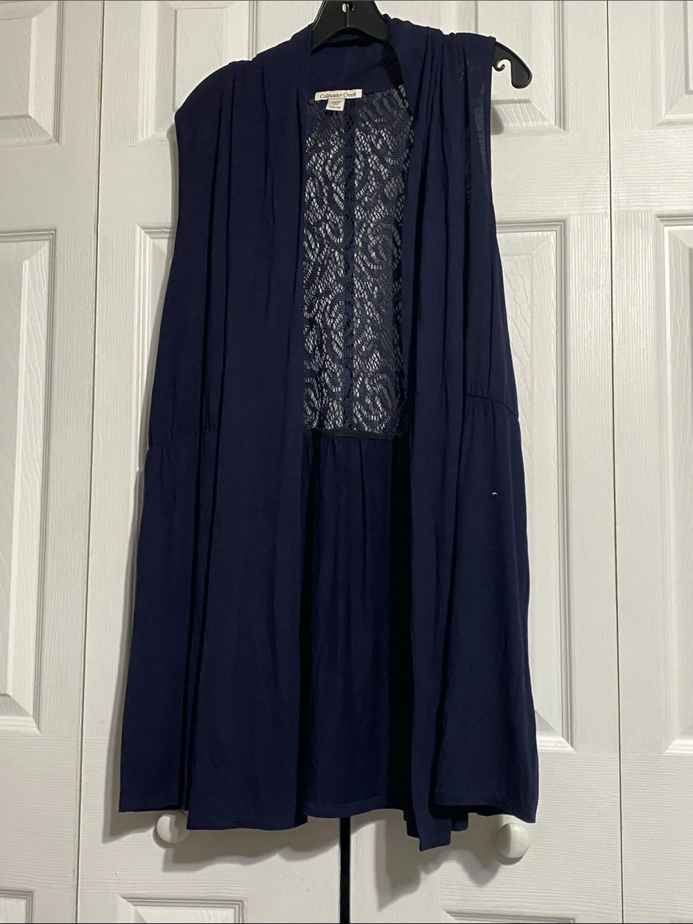 Coldwater Creek Open Front knit navy blue lightweight Cardigan top Size LARGE - Picture 1 of 9